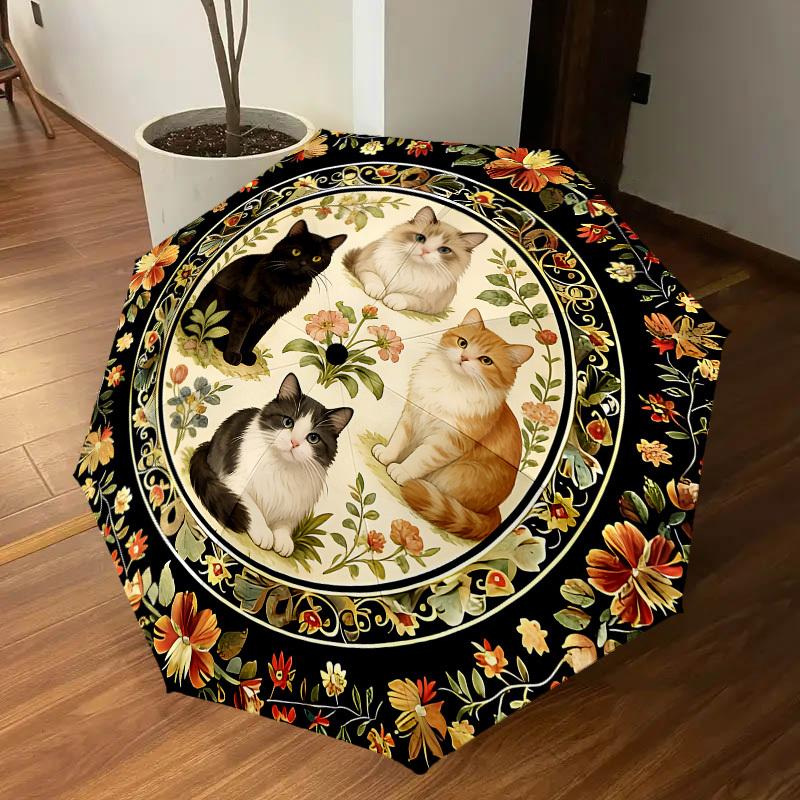 1PC Floral Pattern Cats Umbrella-8-Rib Reinforced, Automatic Open, Lightweight & Durable, Cute Fashion Accessory for Outdoor-K1257
