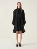 Kaie Mini Dot Chiffon High-Neck Balloon Sleeve Dress