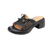 Woven and Hollowed-out Slippers Women's Summer Fashion Bow-tie Thick-soled Shoes Thick-heeled Casual One-line Flip-flops
