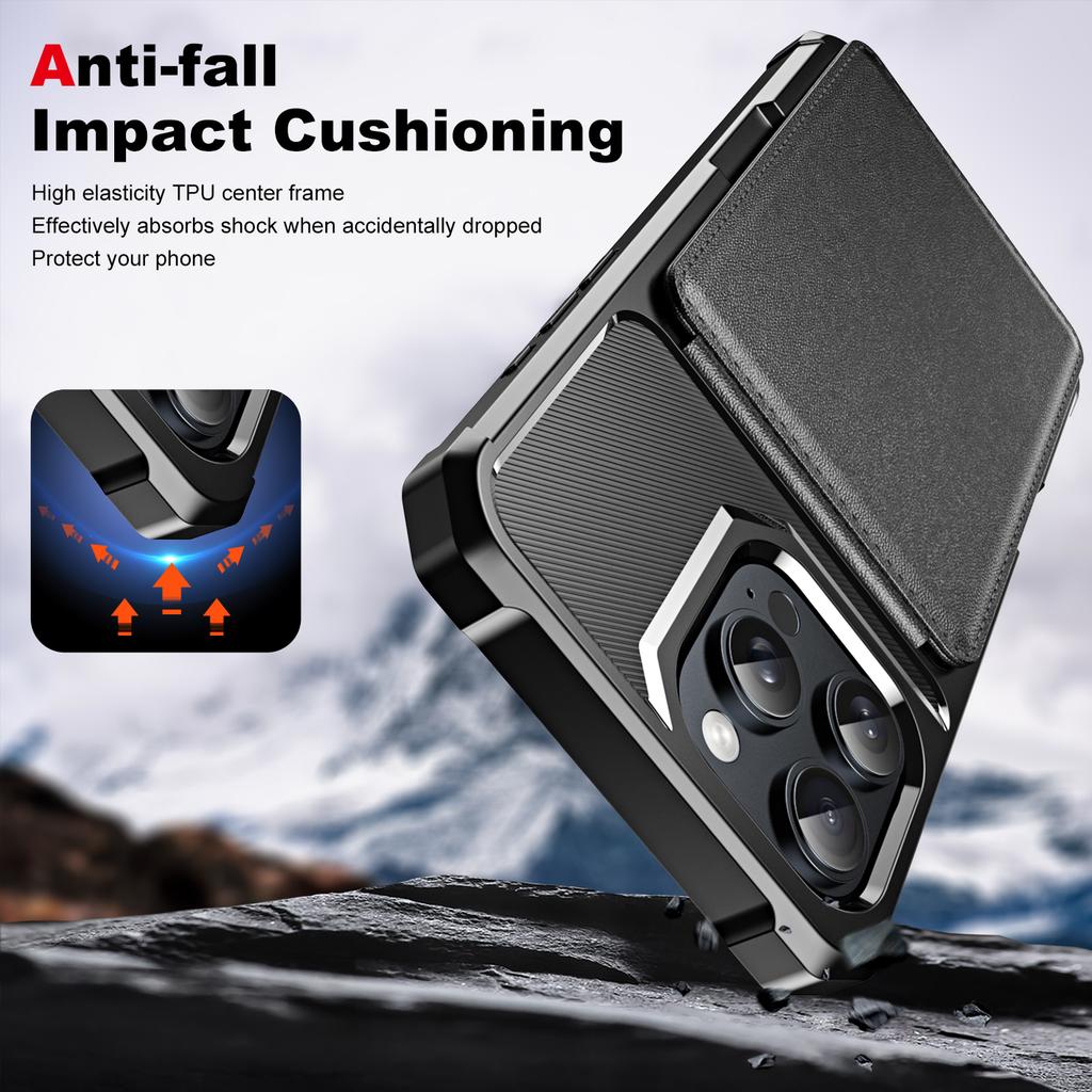ZM11 For iPhone 16 Pro Max Case Card Slot Kickstand PU+TPU Phone Cover