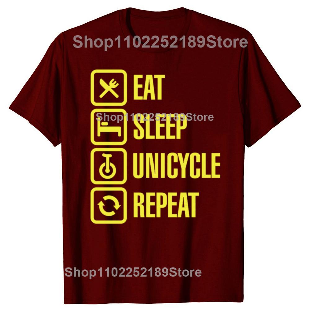 Funny Eat Sleep Unicycle Repeat Unicycling Sport Graphic T-shirts Men Fashion Casual Tshirt 100% Cotton Loose Oversized T Shirt