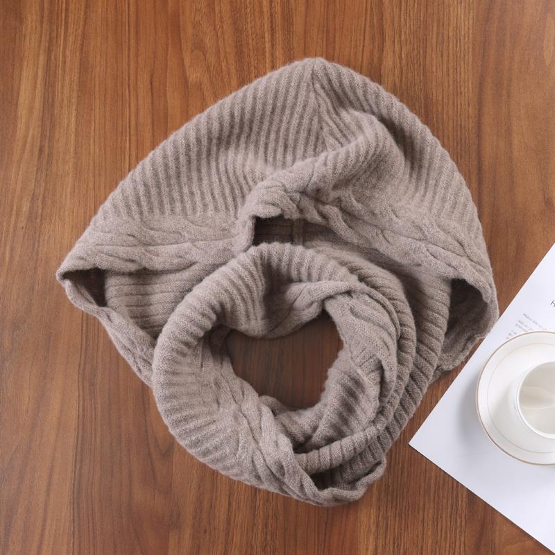 100%Wool Hooded Scarf Hat Women Winter Soft Warm Ear Face Protect Balaclava Scarves Beanies Men Korea Fashion Wollen Neck Warmer