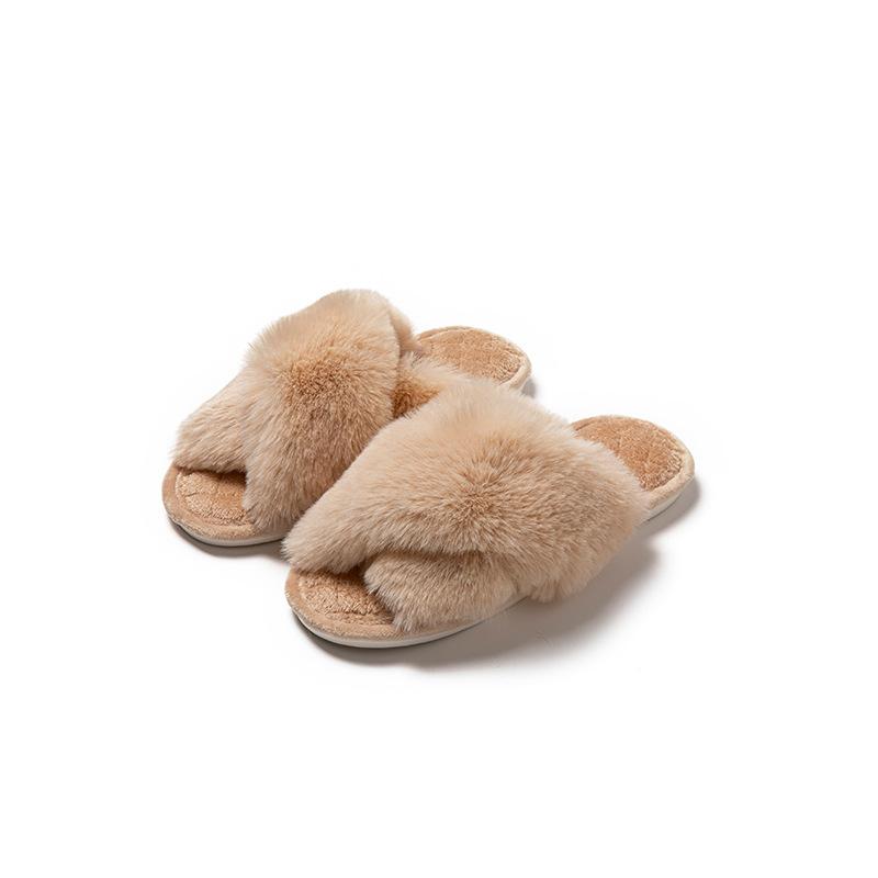 Cross-strapped Plush Slippers Winter Warm Cotton Slippers Indoor Home Warm Plush Slippers