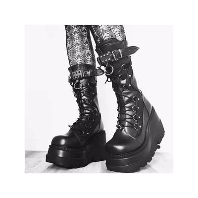 Moda Kadın Yüksek Çizmeler Cosplay Diz Boyu Çizmeler Yüksek Platform Dolgu Topuk Çizmeler 2024 Sonbahar Kış Yeni Tasarımcı Gotik Ayakkabılar Kadınlar için Botas