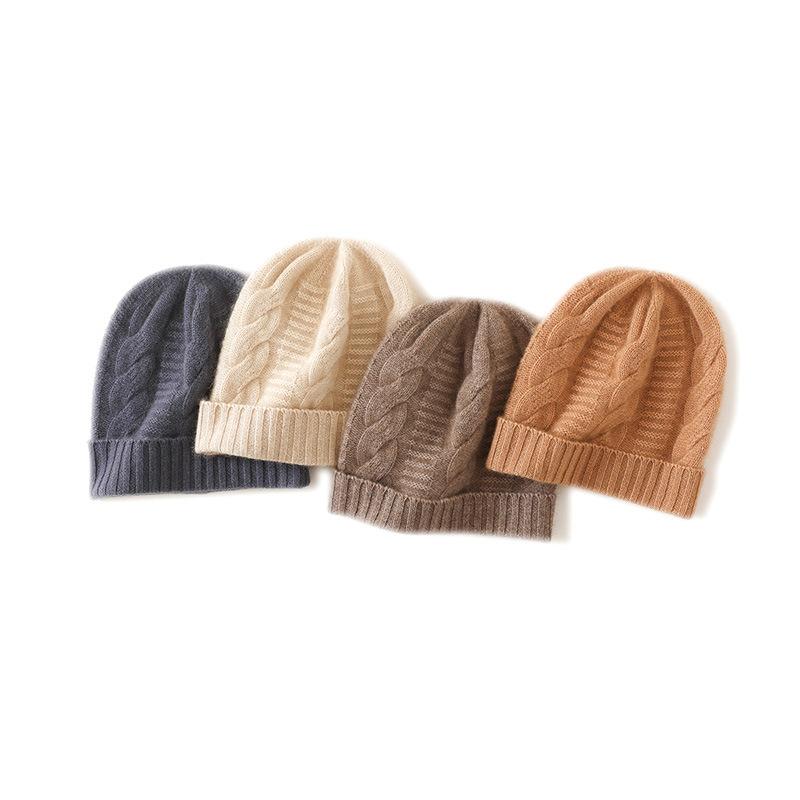 Cashmere Autumn and Winter New Style Women's High End Solid Color Twisted Pattern Thickened Warm Fashion Knitted Casual Hat