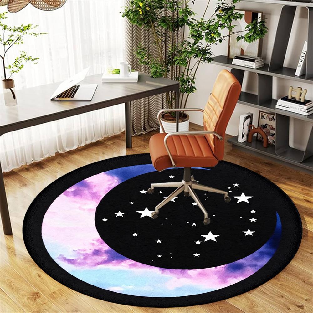 1pc Moon Sky Round Chair mat office Area Rug - Non-Slip, Floor Mat for Office, Bedroom, Ideal home decor gift p0105050