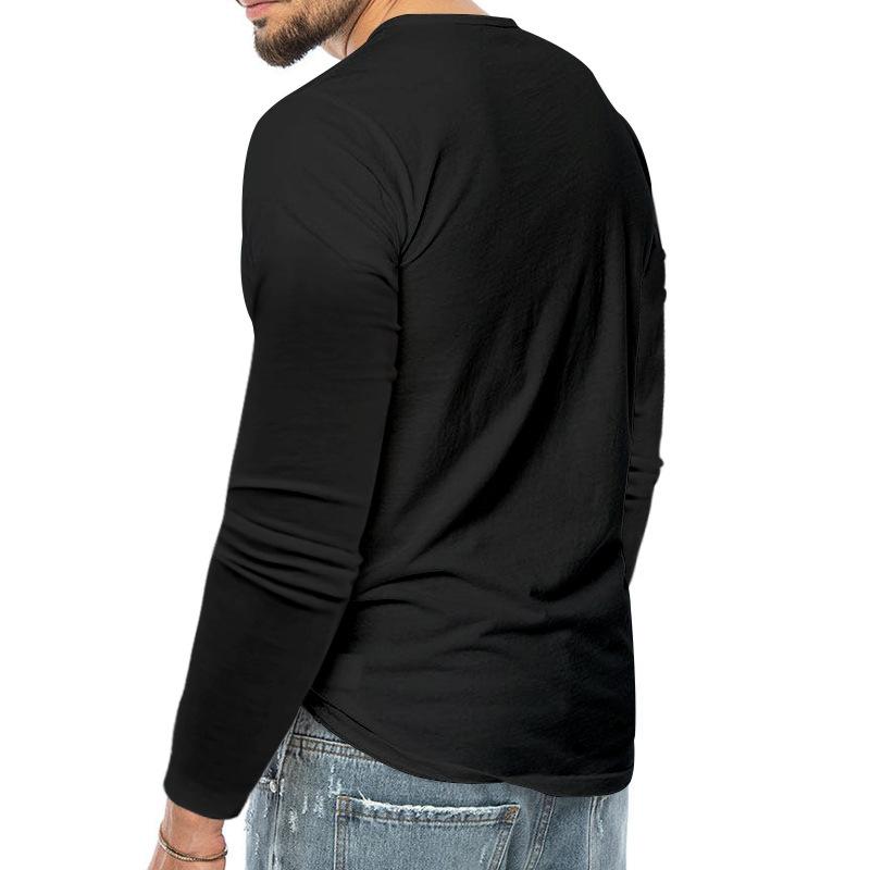 Nueva Camiseta de Manga Larga para Hombre Primavera y Otoño Base Ajustada Botón Cuello en V