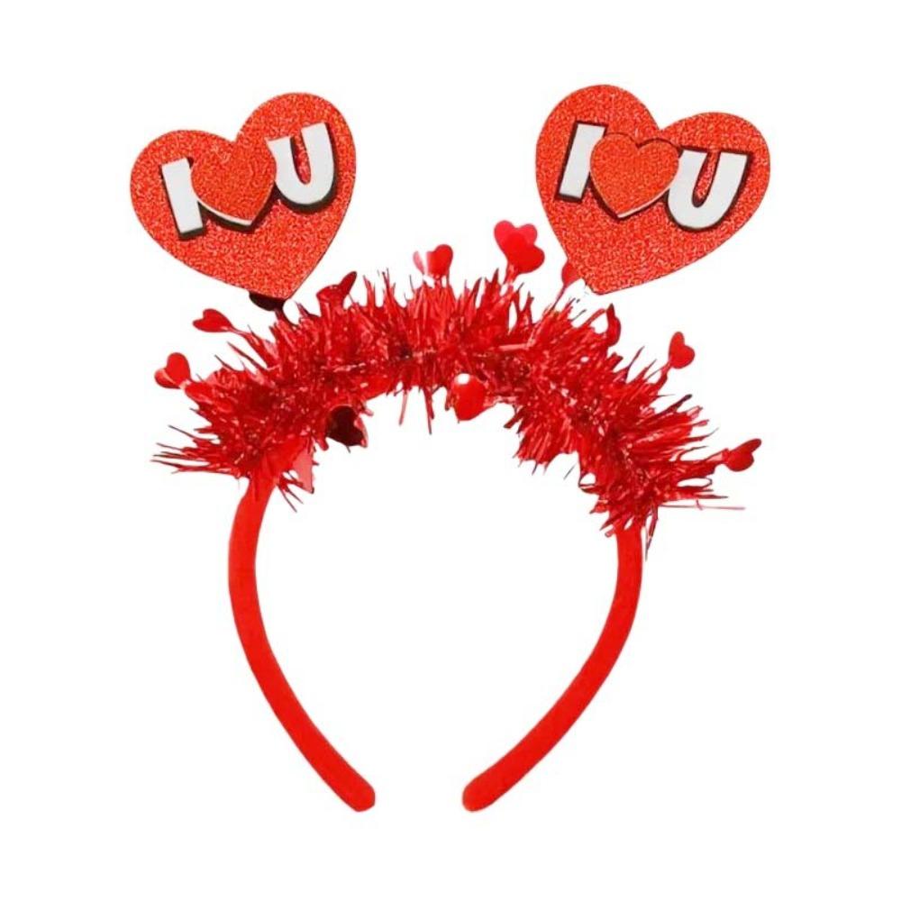 Sweet Headdress Valentine's Day Hair Hoop LOVE Sequins Red Heart Headband Red 22CM Shining Heart Hairband Men/Women