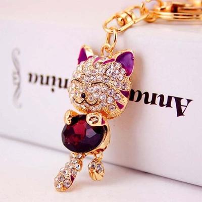 Smile Cat Crystal Rhinestone Keyring Key Holder Purse Bag for Car Christmas Gift Keychains 2017 Brand Key Chain ZHH2745/sm