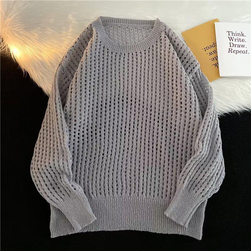 Men's Summer Knitwear: Trendy Long Sleeve Fishnet Cardigan for Sun Protection