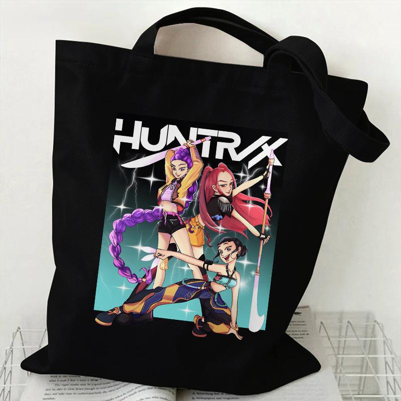 Spot KPOP Demon Hunter Group Cartoon Print Canvas Bag Women's Daily Handbag Shopping Bag