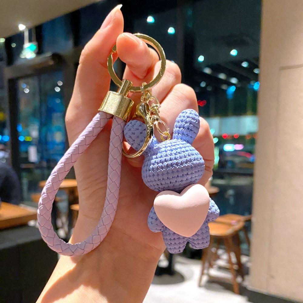 Resin Resin Bunny Keychain Rabbit Resin Chubby Keychain Knitting Rabbit Keyring  Backpack