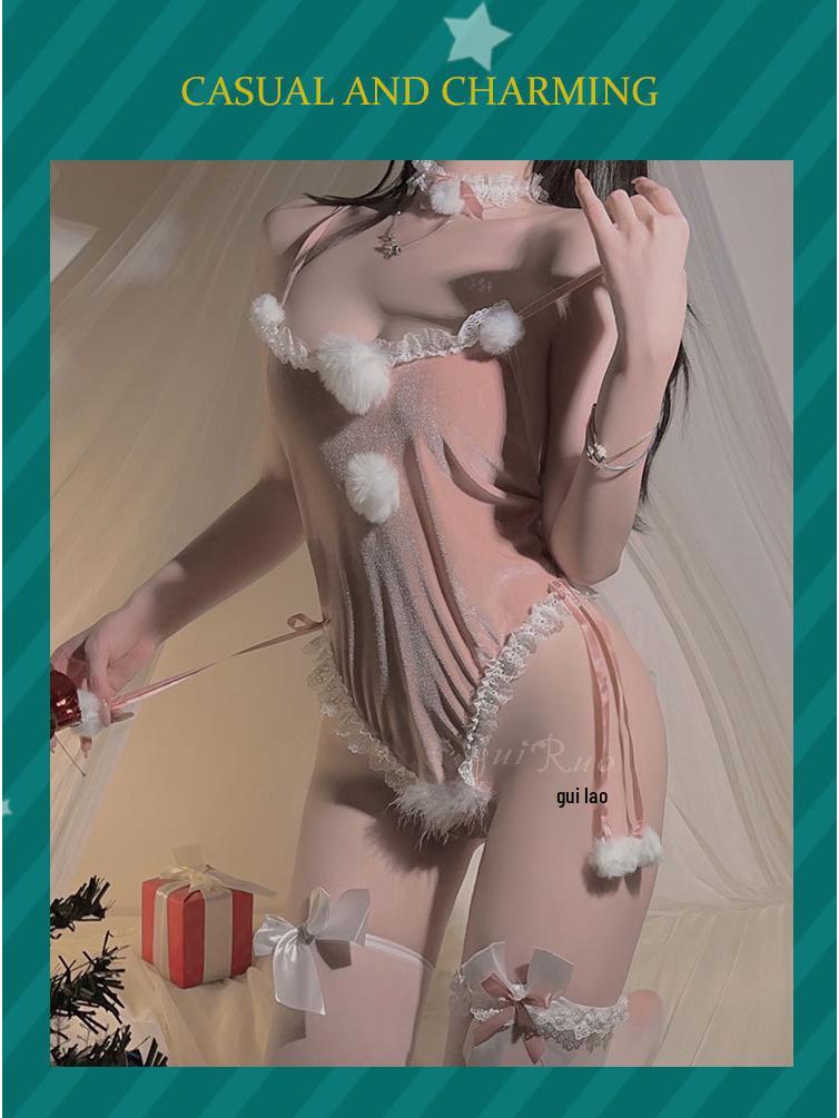 Gorgeous Lingerie: Seductive Open-Crotch Bunny Girl Bodysuit Christmas Costume Set