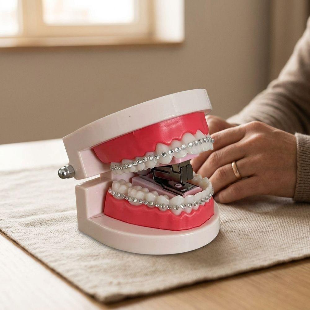 Plastic Denture Shaped Stapler Novelty Prank Mini Stapler Fake Teeth Model Decor Halloween Gift