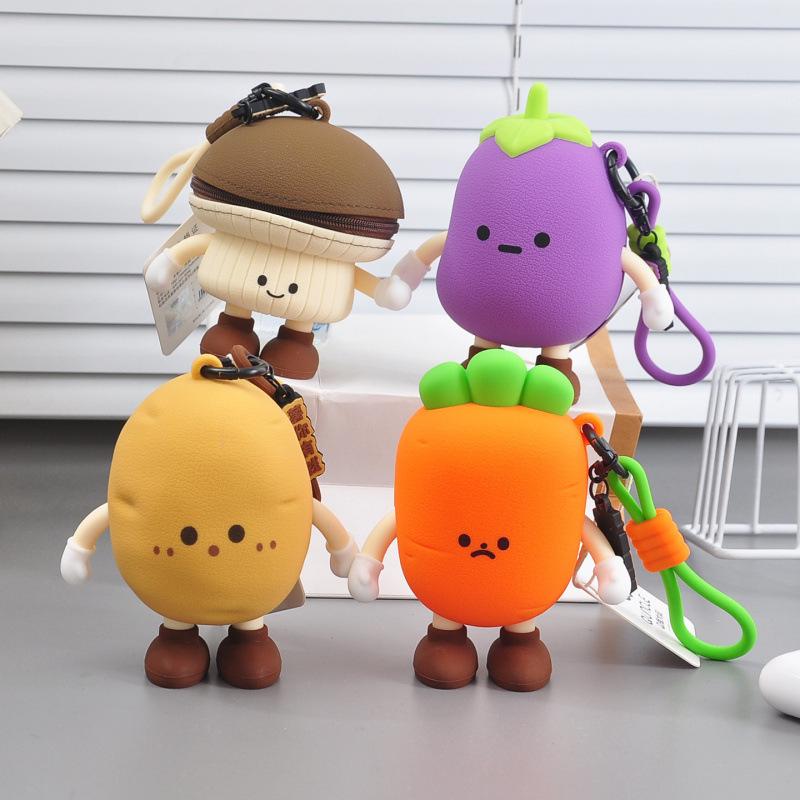 Q Version Cartoon Vegetable Silicone Keychain Earphone Coin Mini Bag Pendant for Kids