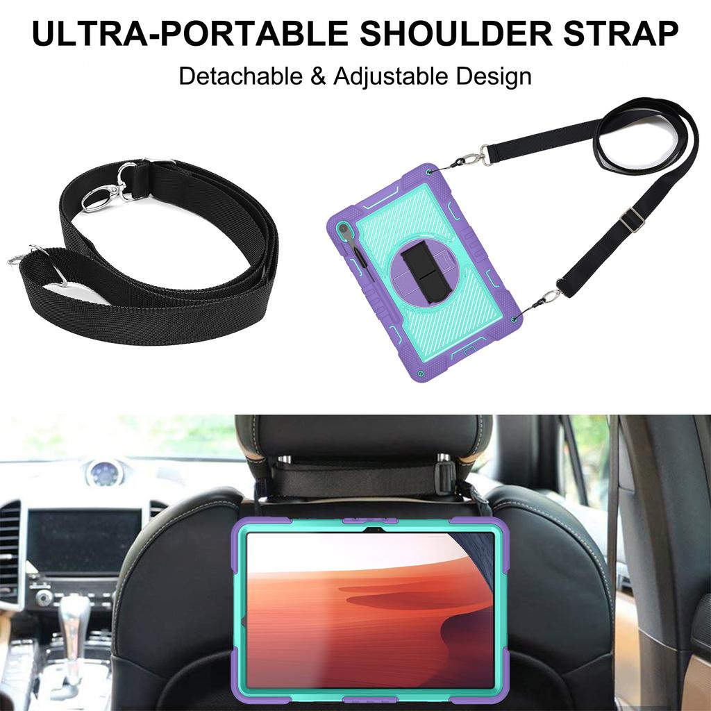 360 Rotating Stand Case For Samsung Galaxy Tab S10 FE Plus 2025 13.1" SM-X620 X626 X626B Silicone+PC Cover With Shoulder Strap