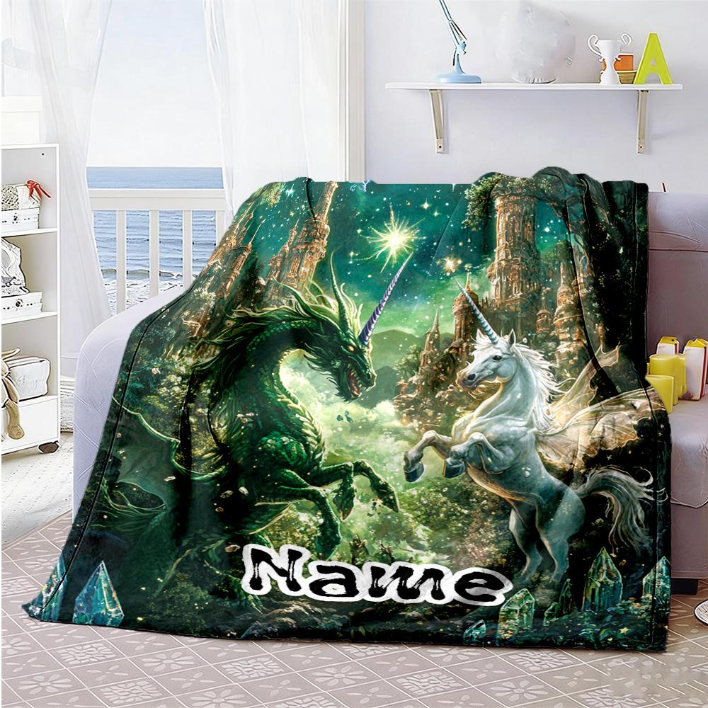 Green Unicorn Personalized Name Blanket Throw Personalized Blanket Ultra-Soft Great for Bedding Living Room Office Office Chair Four Seasons Universal