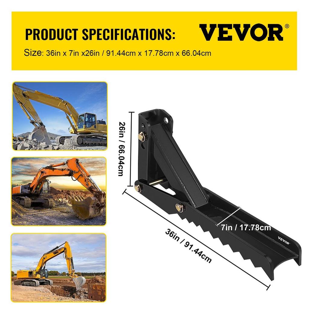 Backhoe Excavator Thumb Attachments, 36 Inch Adjustable Extreme Weld On Backhoe Thumb Hoe Clamp 1/2 Inch Teeth Thick Steel Plate 16MM Assembly Bolt-On