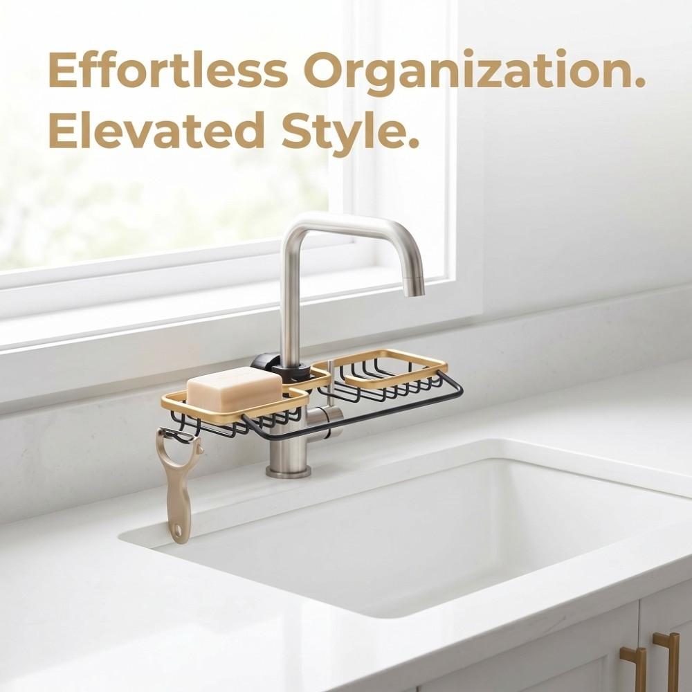 Adjustable Sink Shelf Aluminum Plastic Hanging Rack Durable Sink Organizer Rack  Dishcloth Drainer