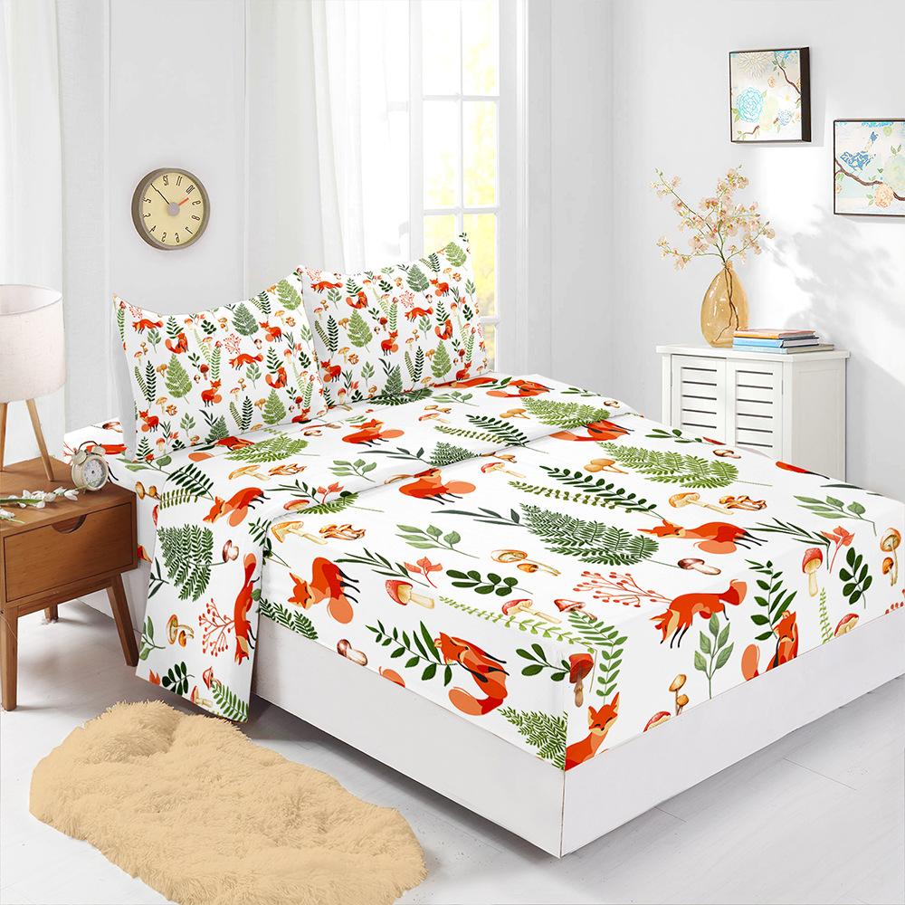 Four-Piece Mattress Sheet Digital Printing Small Fresh Mattress Protective Cover Bedding