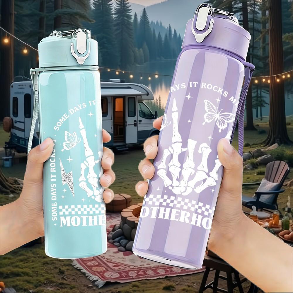 1PC Minimal Plant White Line Sketch Print 750ml Color Plastic Sports Water Bottle Leakproof Flip Straw Lid Suitable for Sports Office Home Use