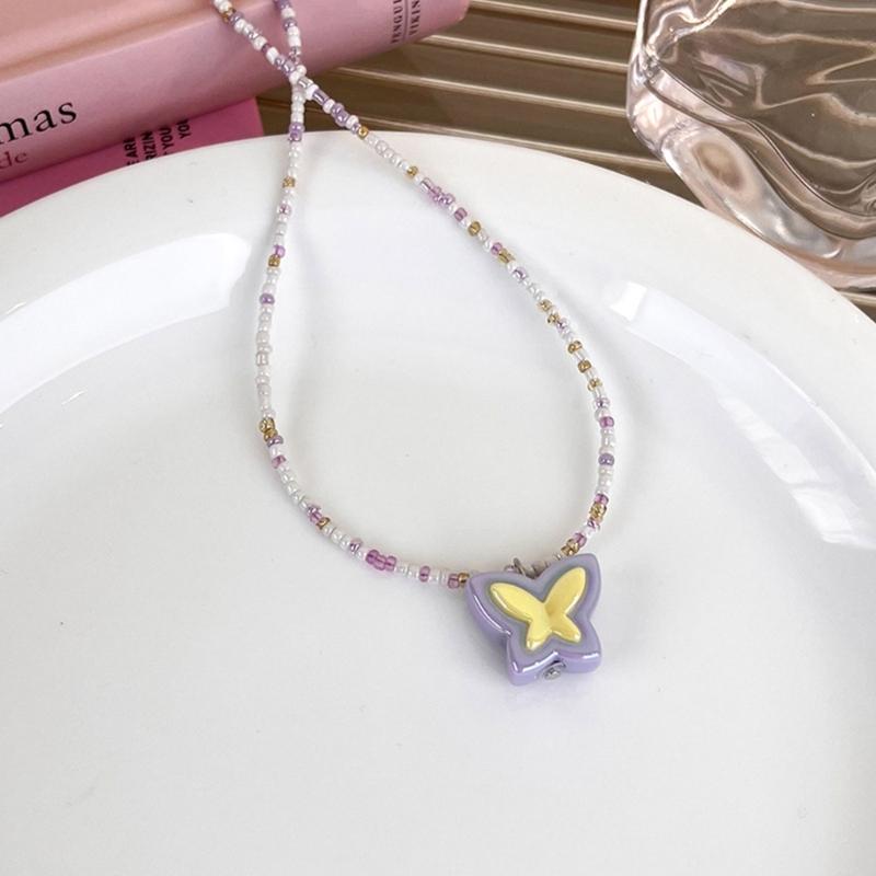 Acrylic Butterfly Beaded Necklaces Butterfly Pendant Choker Beads Chokers Party Accessories Gift for Women Girlfriends