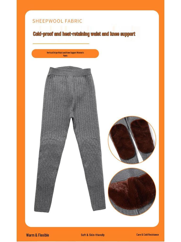 Double-Layer Women's White Cashmere Warm Pants with Fleece-Lined Knee Pads