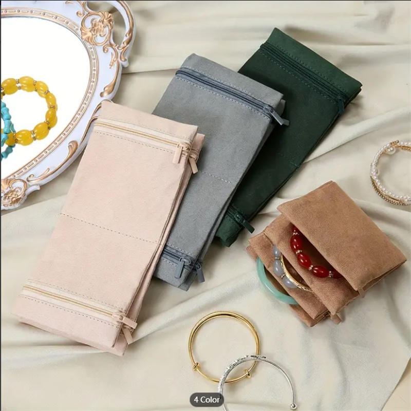 Foldable Jewelry Organizer Multiple Compartments High Capacity Travel Jewelry Storage Bag Zipper Delicate Clutch Bag Travel