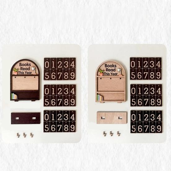 Book Read This Year Counter Track Up to 999 Book Wooden Annual Reading Goal Challenge Tracker with Number Signs Bookshelf Decoration Book Lovers Gift