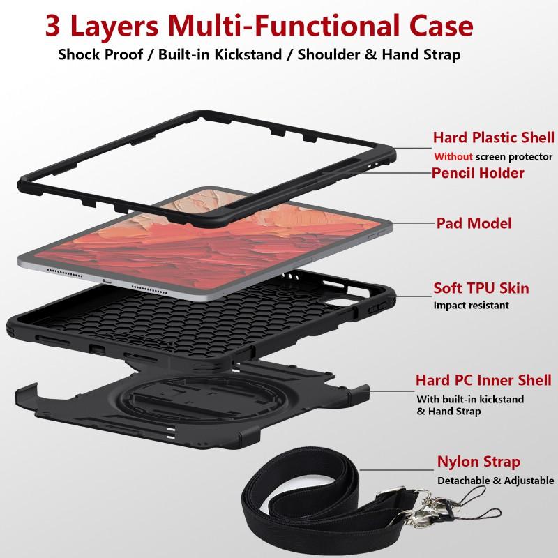 Shockproof IPad Air Pro Case With Cushion Hand Strap Kickstand 10.2 10.5 11 12.9 Inch Tablets
