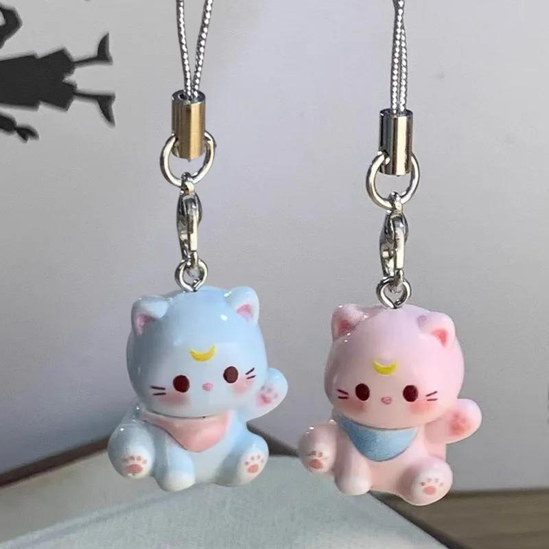 3pcs Fashion New Cartoon Small Cat Cute Keychain Phone Chain Resin Keyring Bag Pendant Couple Key Chains Gifts Women for Jewelry