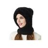 3 In 1 Women Knitted Scarf Hat Plush Ball Decor Windproof Warm Snow Cap Solid Color Fleece Lining Outdoor Activity Hat