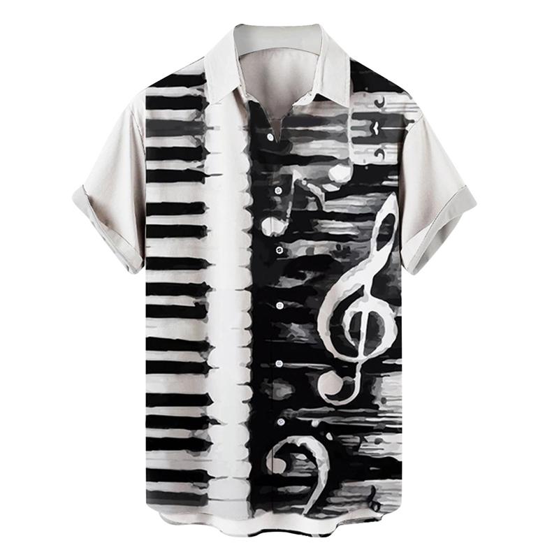 Shirts For Men Music Guitar3d Print Rock Hip Hop Tops Male Clothing Short Sleeve V-Neck Beach Shirts