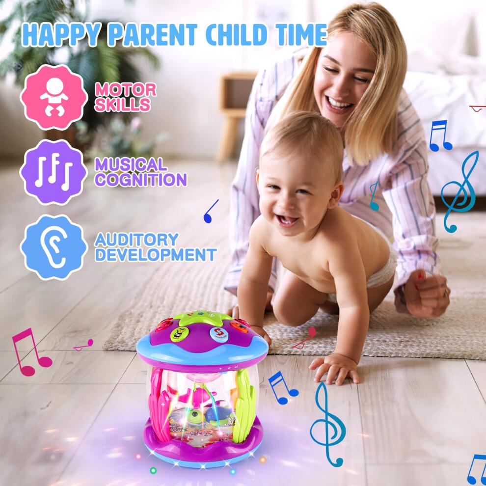 Untimaty Baby Toys 6 to 12 Months - Ocean Rotating Baby Musical Toys 9 12 18 Months Light Up Sensory Toys for 1 2 Year Old Girls Crawling Learning