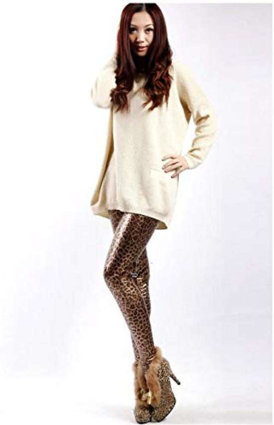 Sarah Rose Leopard Print Skinny Long Fit Faux Leather Shiny Leopard Animal Cropped Bottoms Leggings, Pants, Look, Print, Stretch, Length, Women's