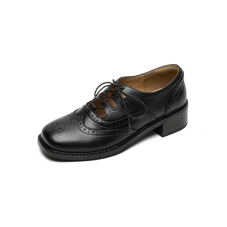Fashion NEW Autumn/Spring Women Pumps Genuine Leather Shoes for Women Square Toe Chunky Heel Shoes Lace-up Hollow Brogues Daily Shoes