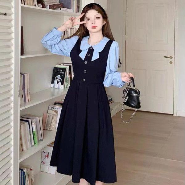 

College Style Age-Reducing Color Block Doll Collar Waist-Cinched Dress, Fall/Winter 2025 S