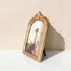 Handcrafted Antique Gold Carving Arch Picture Frame With Hanging Hook And Stand For Wall Or Tabletop Decoration Display