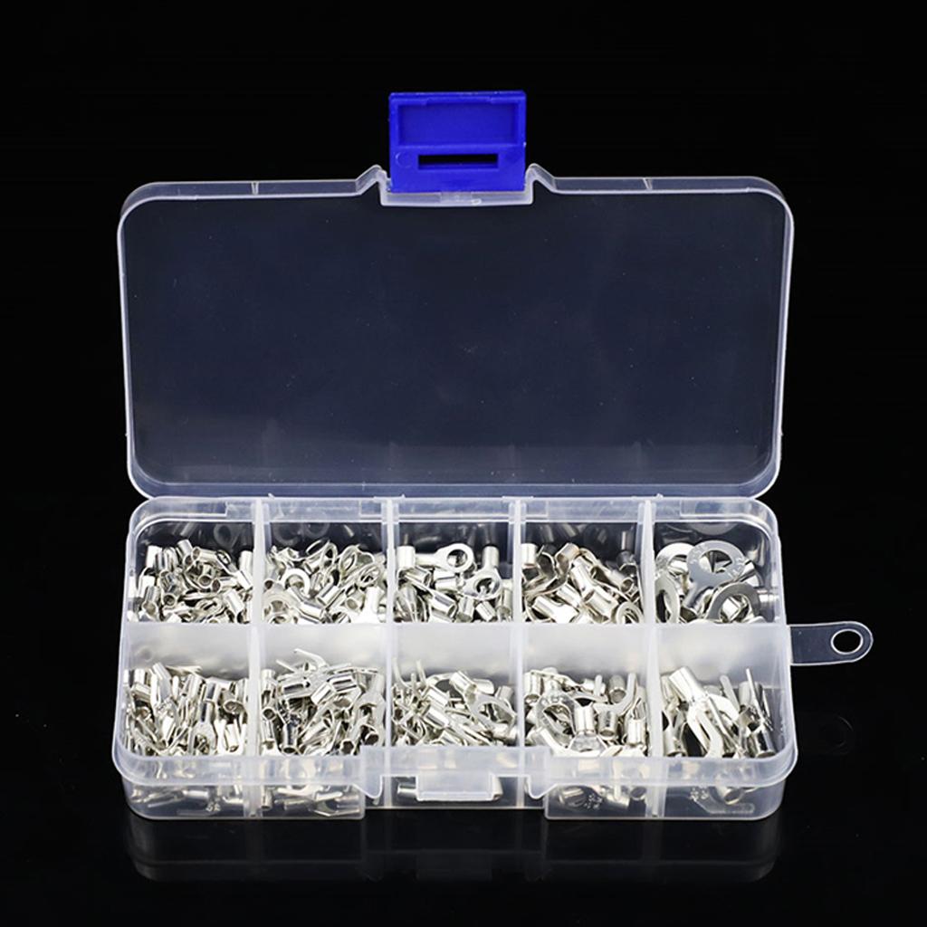 320 PCS Brass Non-Insulated Ring Fork Terminal Crimp Electric Wire Terminals Battery Cable Terminals High Conductivity