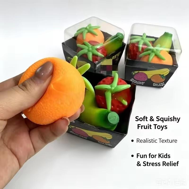 New Trending Viral 3pcs Simulation Strawberry Orange Banana Squishy Toy Slow Rising Stress Relief Squeeze Toy for Crossborder