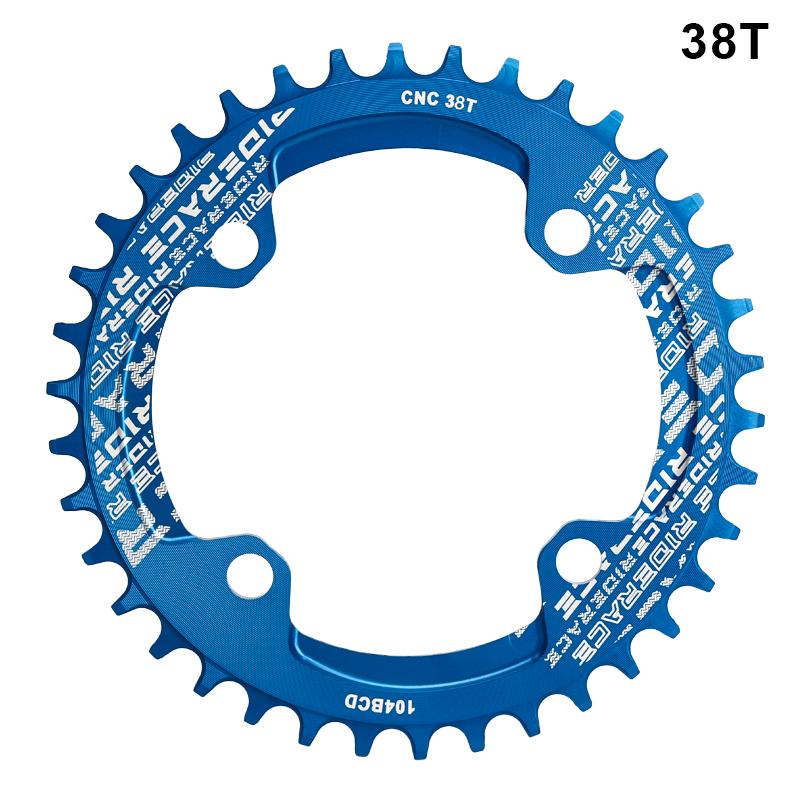 RIDERACE Bicycle Crank Chainring 104BCD Round Shape Narrow Wide 32T/34T/36T/38T Mountain Bike Crankset Chainwheel Single Plate