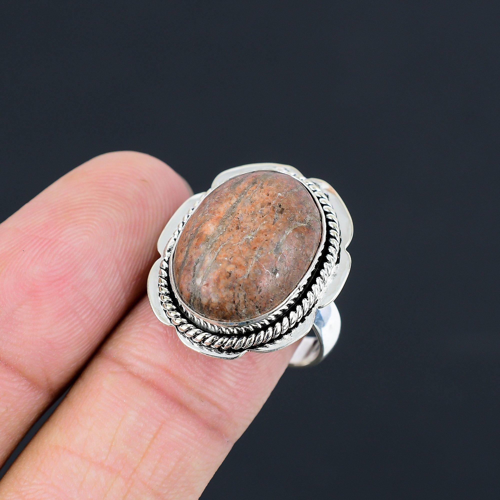 Heart Chakra Oval Unakite Gemstone Promise Statement New Ring Jewelry 925 Silver 9