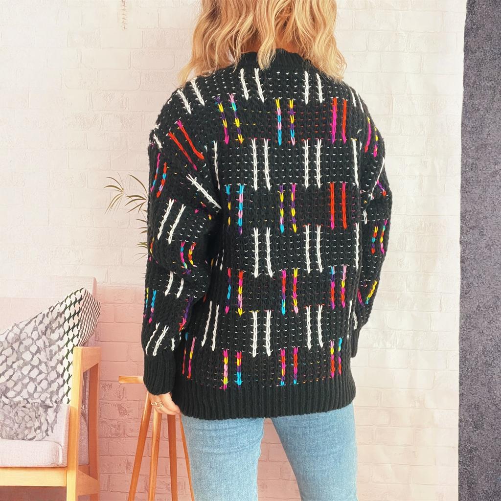 Women's Casual Cute Style Colorful Striped Plaid Contrast Color Knitted Pullover Sweater