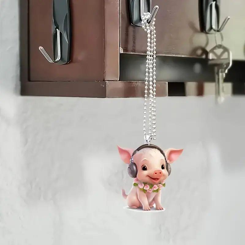 Acrylic Pig Whimsical Car Decor Delightful Cartoon Pendant For Stylish Vehicle