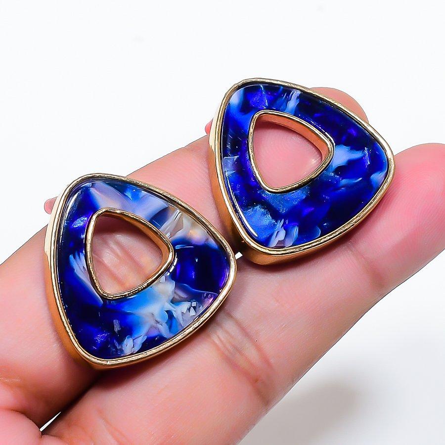 Natural Dichroic Glass Gemstone Brass Jewelry Earring 1.06 RE-120