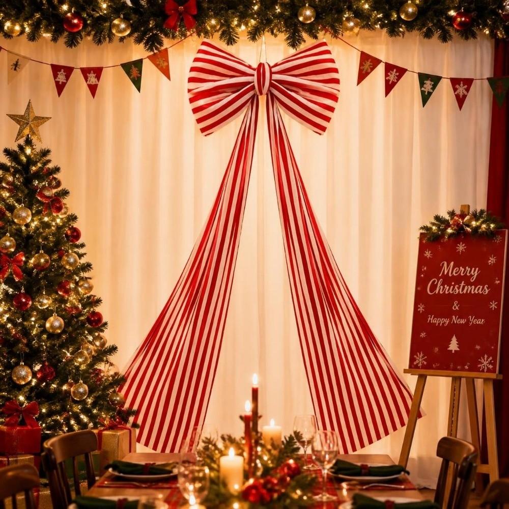 Elegant Christmas Tree Topper Bow Stripe Christmas Wreaths Bow Store Window