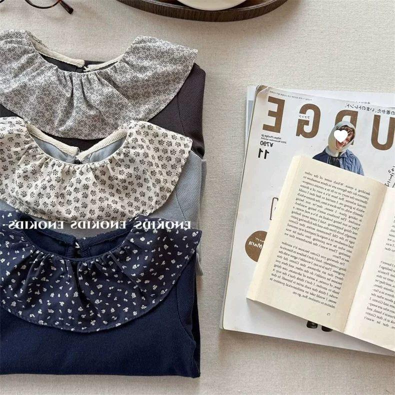 Girls' Vintage Floral Cotton Ruffle Collar Long Sleeve Top