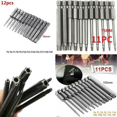 11/12 Pcs Tamper Proof Security Drill Magnetic Bit Set Screwdriver Flat Head 1/4" Hex Bits Driver