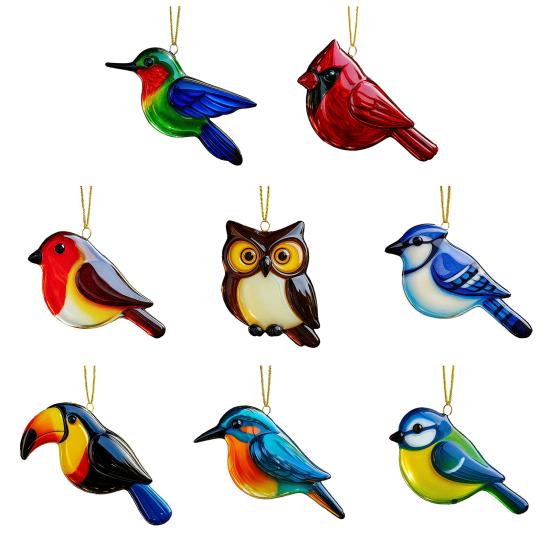 Ozdoba ptáčků z taveného skla Akrylový kolibřík Sova Sojka modrá Ledňáček Sýkorka Vánoční ozdoba na výzdobu vánočního stromku