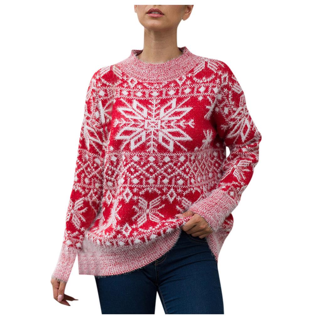Women Christmas Sweater Long Sleeve  Christmas Tree Knitting Sweater Tops